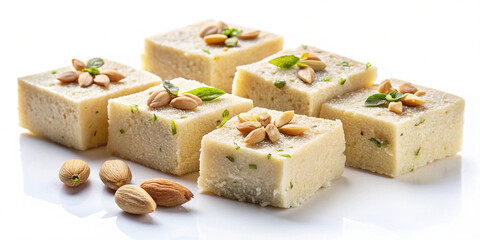 Milk Powder Barfi (Mawa Burfi)  Traditional Indian Sweet on White Background