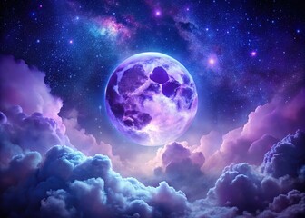 Mystical Purple Moon Starry Sky Clouds