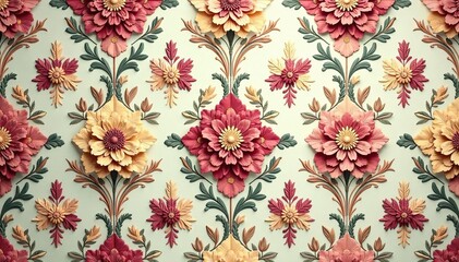 Intricate floral damask pattern in muted tones, download, design