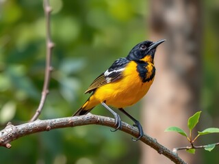 Fototapeta premium Majestic Bullocks Oriole Perched on Branch, Nature's Beauty