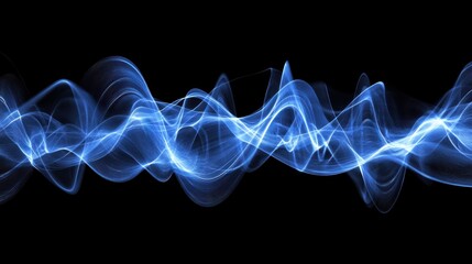 Fototapeta premium Glowing blue waveforms and futuristic data streams forming an abstract technology-inspired background.