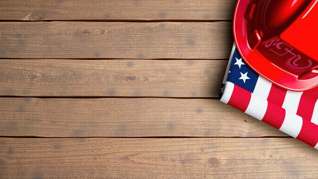 Labor Day: Hard Hat and Flag - Honoring American Workers