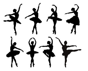 Silhouette of a dancing ballerina - vector illustration set