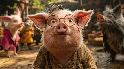 Fototapeta premium The Wonderful World of Piggie and Friends: A Charming Animation Still