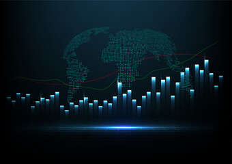 Stock market or forex trading graph and candlestick chart suitable for financial investment concept. Economy trends background for business idea and abstract finance background. Vector illustration.
