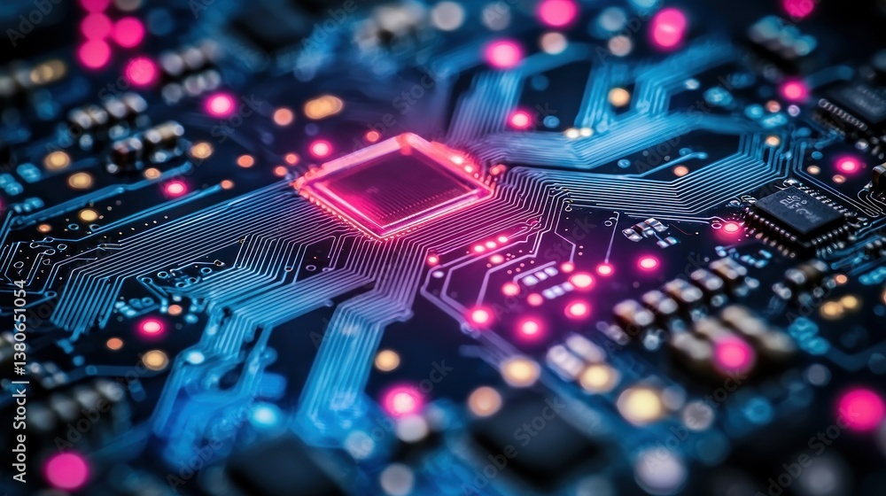 Poster glowing circuit board: a close-up of technology's intricate design
