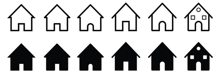House icon set. Simple house symbol. Web home icon set for websites and apps filled, thin line, outline and stroke style vector illustration. 