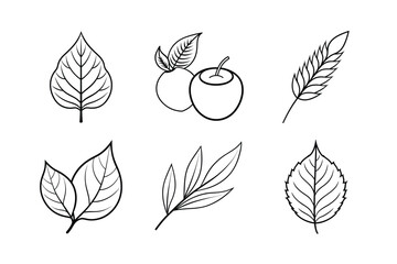 Vector set of leaf icons showcases a seamless floral pattern, an artistic nature illustration for spring or autumn design