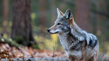 Fototapeta premium Coyote in Forest. Close Up