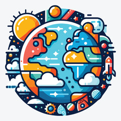 Naklejka premium Flat planet earth icon. Vector illustration for web banner, web and mobile, infographics stock illustration