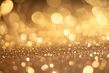 Golden shimmering bokeh lights background