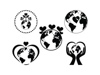 Obraz premium Earth with Heart Silhouettes Vector Set - Love Planet Design