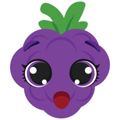 Cute purple grape character with surprised face expression, perfect for kids’ products, food-themed designs, emojis and healthy lifestyle illustrations