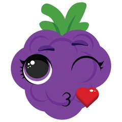Cute purple grape with wink and heart kiss, perfect for food packaging, kids’ designs, greeting cards, healthy snack branding, and educational materials