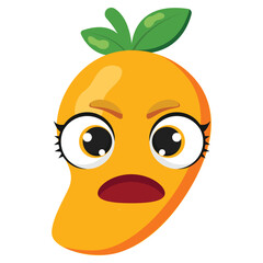 Angry mango character with bold eyes and open mouth, ideal for emotive fruit designs, educational content, food-related prints, and children’s illustrations