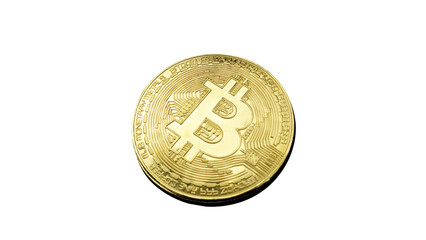 gold bitcoin on white background closeup shot, golden bitcion isolated
