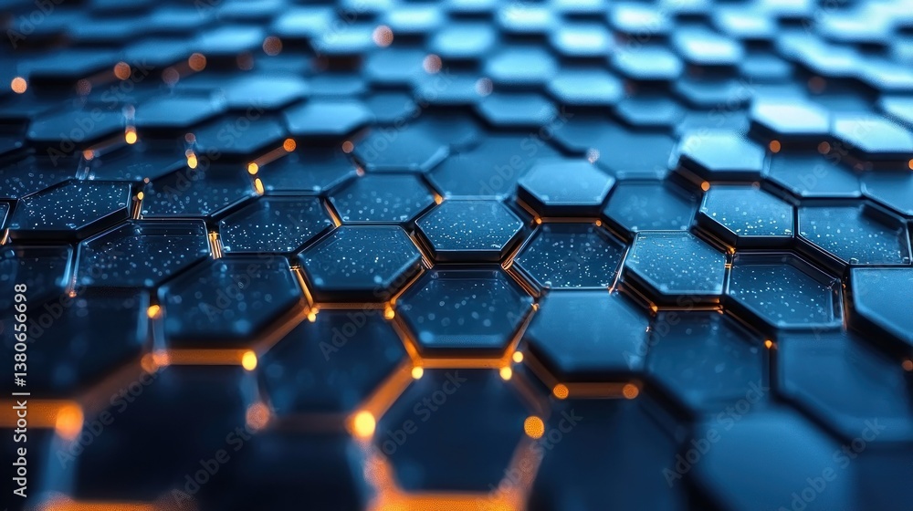 Poster abstract hexagonal pattern: blue and orange digital network