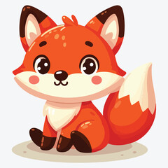 Flat style illustration of a cute fox cub sitting happily Perfect for children designs