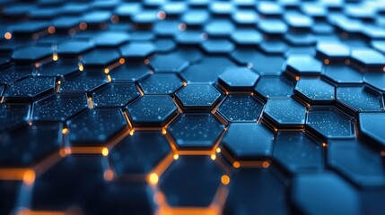 Abstract Hexagonal Pattern: Blue and Orange Digital Network