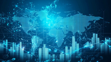 Obraz premium Healthcare business growth graph with global health network connection service on virtual screen. Medical technology and tourism, telemedicine, virtual hospital, healthcare and medicine background