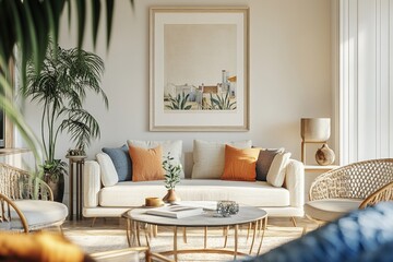 Cozy Bohemian Living Room with Natural Elements and Warm Tones