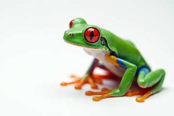 Obraz premium Single vibrant red-eyed tree frog on pristine white, macro, nature photography, white background