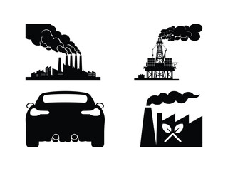 Obraz premium Emissions Symbol Silhouettes Vector Set - Pollution Industry Design