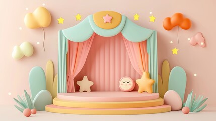 Obraz premium Pastel Cute Decoration Stage Kindergarten Colorful Playful Stage with Cute Design for Children Creativity