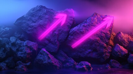 Neon Arrows Piercing Through Rocks: A Symbol of Progress and Growth