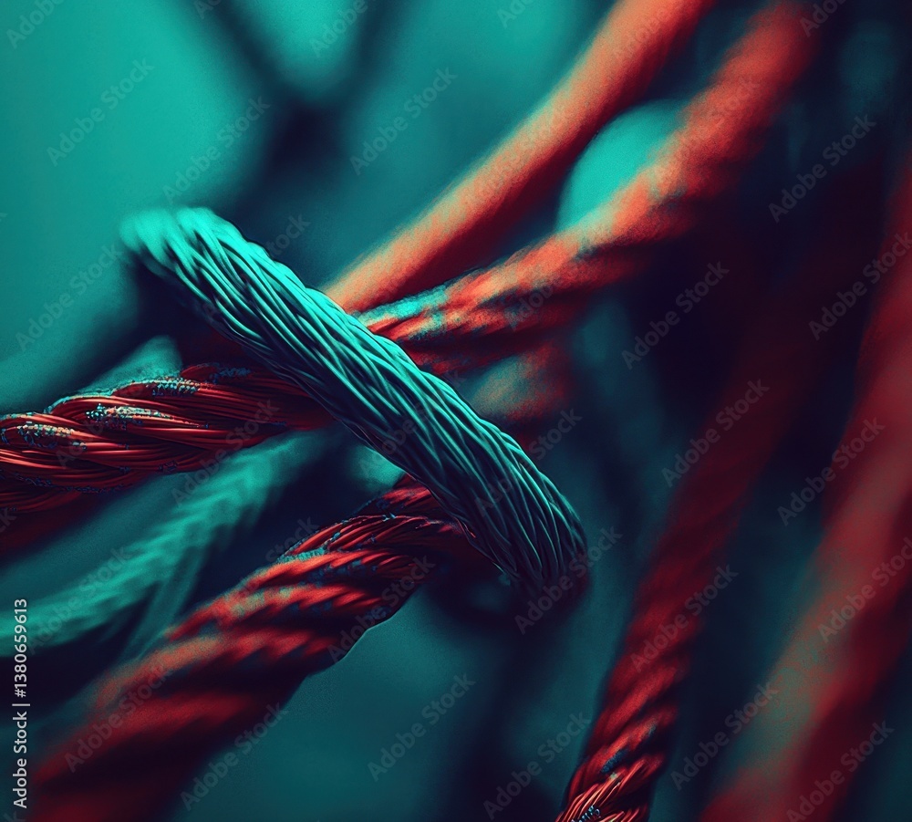 Poster abstract colorful twisted wires in dynamic composition of cables