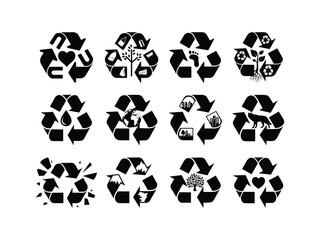 Eco Recycle Symbol Vector Silhouettes Collection