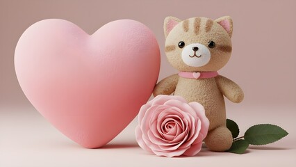 Obraz premium teddy bear with heart shaped flower