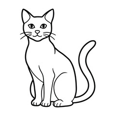 Outline Drawing of Sitting Cat with Delicate Features