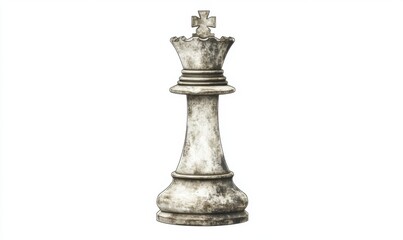 White queen chess piece isolated on white background