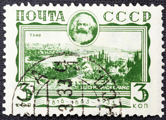 USSR - CIRCA 1933: A stamp printed in the USSR showing Karl Marx, circa 1933.