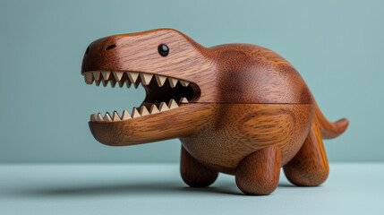 wooden dinosaur toy with playful design, featuring sharp teeth and smooth finish, perfect for children playtime