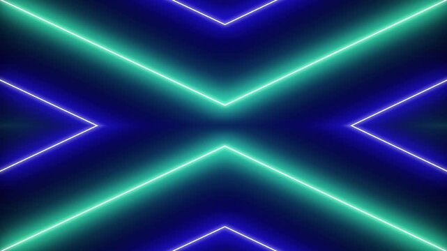 Neon Geometric Light Pattern - Glowing Blue and Turquoise Arrows on Dark Background