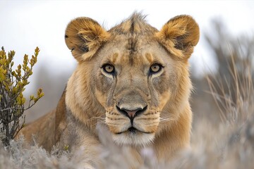 Naklejka premium Portrait of a lioness in the wildlife nature