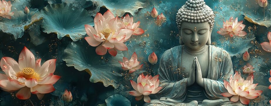 Serene Buddha with Lotus Flowers.