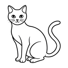 Outline Drawing of Sitting Cat with Delicate Features