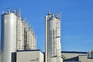 Towers, storage facilities of a modern dairy plant.