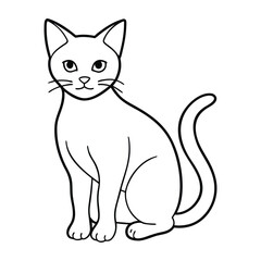 Outline Drawing of Sitting Cat with Delicate Features
