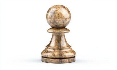 Wooden pawn chess piece isolated on white background for game or strategy concepts