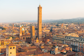 Bologna's iconic Two Towers, Asinelli and Garisenda, stand tall over the historic city.