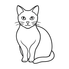 Outline Drawing of Sitting Cat with Delicate Features