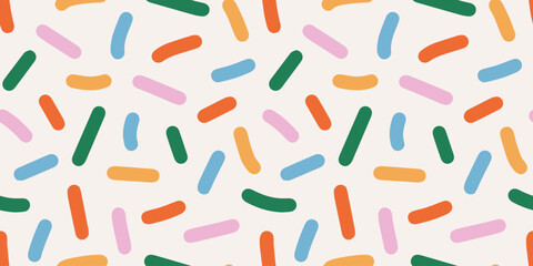 Fun abstract background with colorful seamless pattern confetti or sugar sprinkles. Multi colored festive backdrop. Pop art style textures. Vector design for banners presentations, flyers, posters