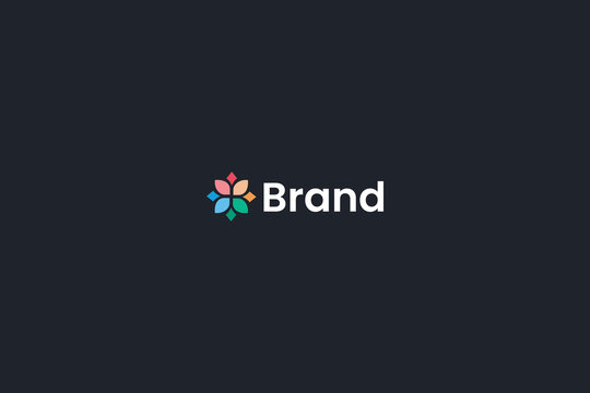 Multi colored flower petals logo design, abstract cross monogram with black background. 