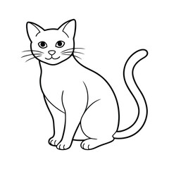 Outline Drawing of Sitting Cat with Delicate Features