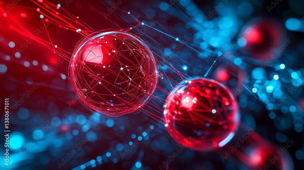 Aufkleber abstract vector mesh red spheres. futuristic atom technology low poly style. elegant dots background