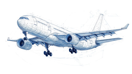 Highly Detailed Airplane Depicted in a Blueprint Isolated on White Background for Aviation, Engineering, and Design Concepts